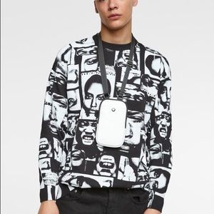 ZARA black/white Face Print Silkscreen Crew-Neck Pull-On Long Sleeve Sweatshirt